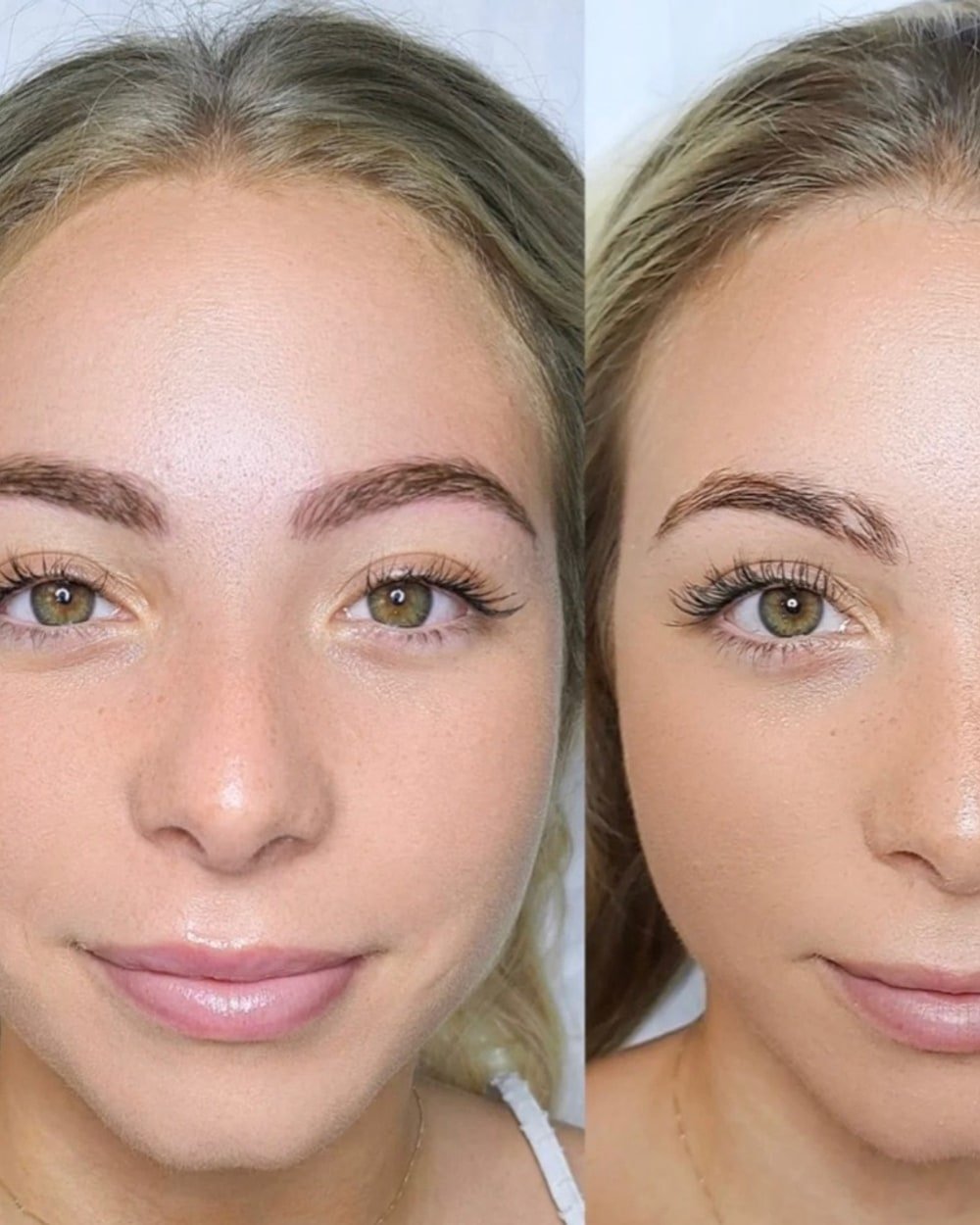 Antes y después de diseño de cejas en rostro completo
