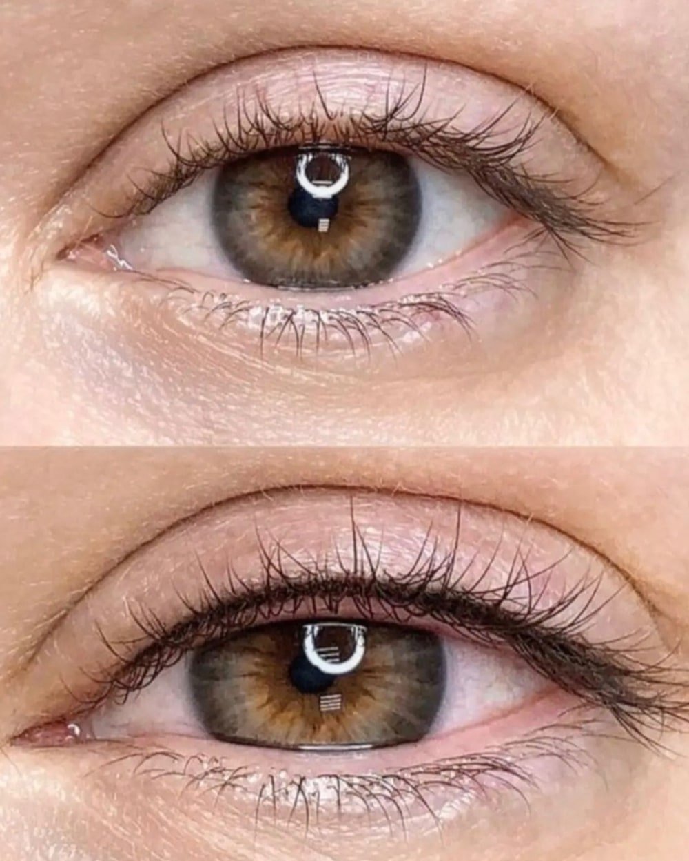 Antes y después de eyeliner permanente con acabado fino